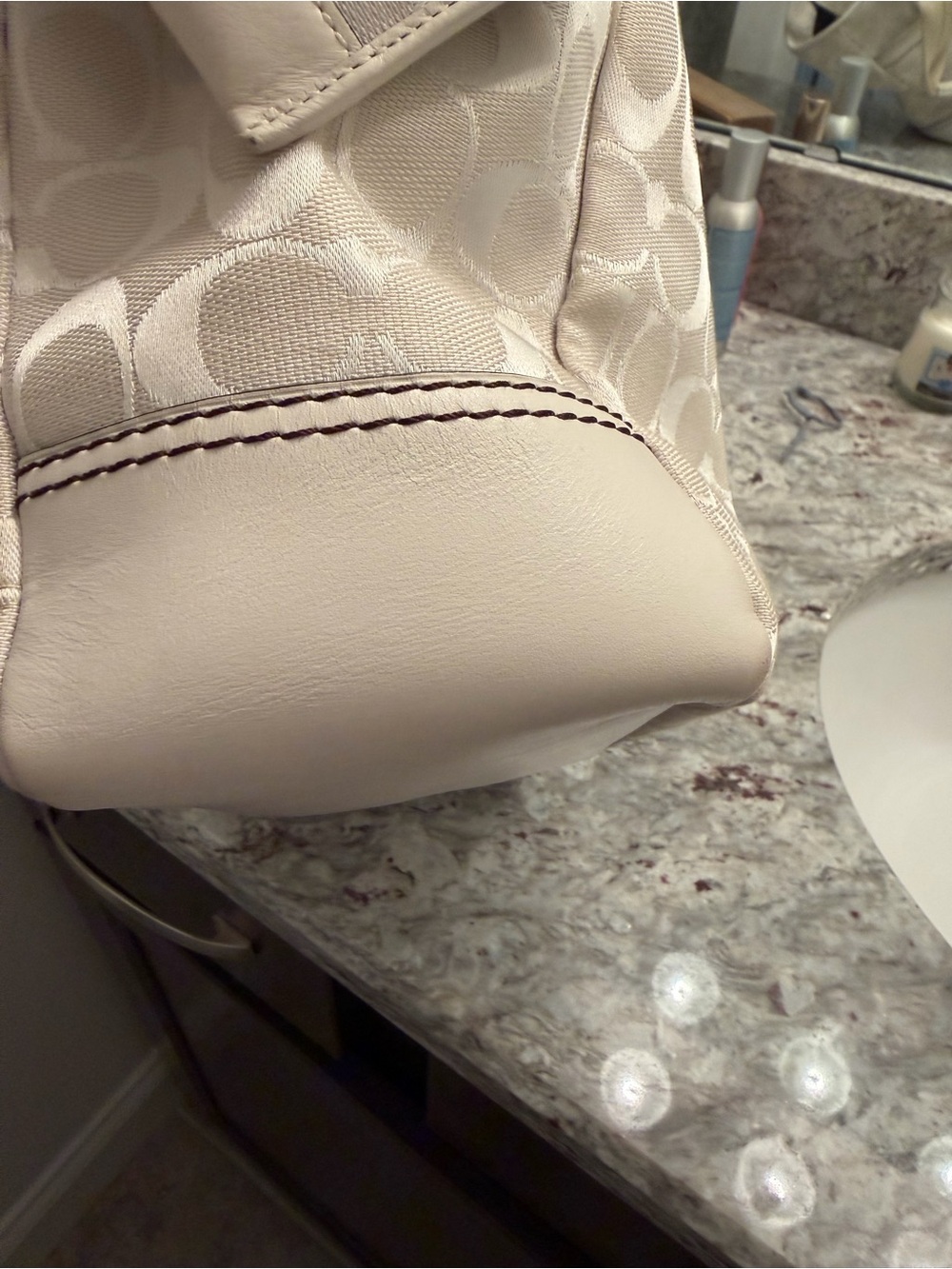 COACH Cream and Beige Signature Canvas Tote with Leather Charm - Picture 6 of 16